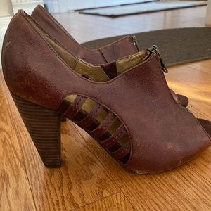 Seychelles Brown Leather Peep Toe Heels